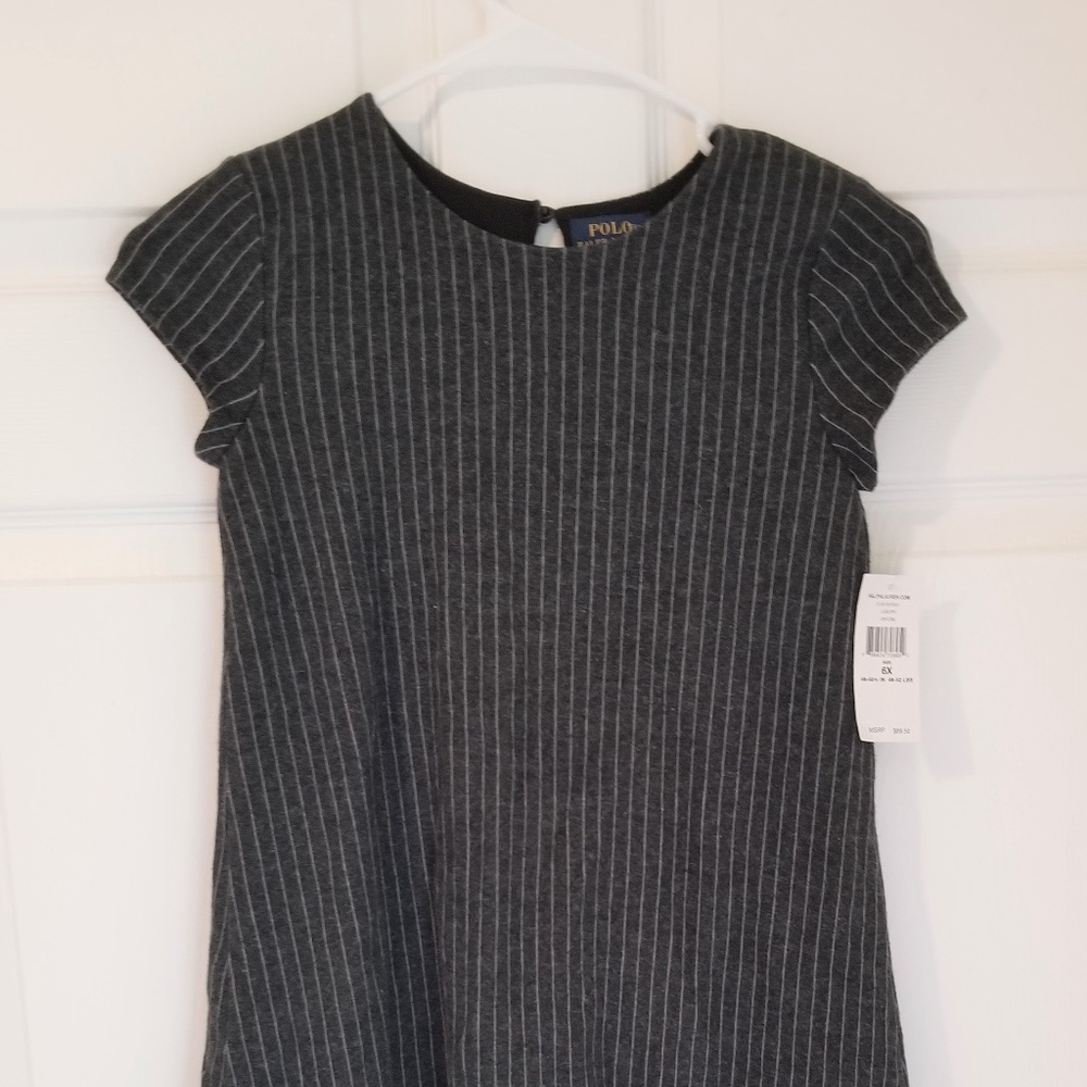 Ralph Lauren Girls Dress NWT 6X Gray Cream Striped